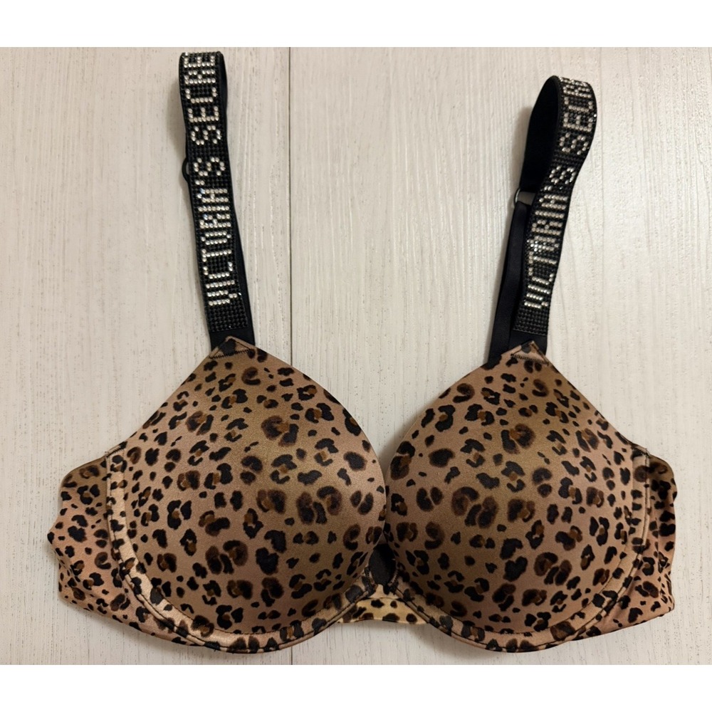 Victoria's Secret Very Sexy Push-up Bra Shine Strap Logo Sz 32B Animal Print